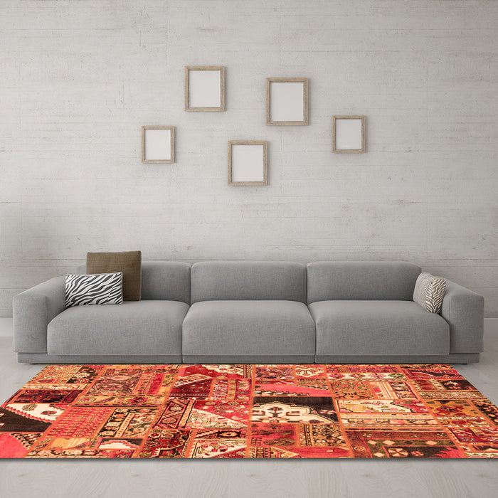Machine Washable Patchwork Orange Transitional Area Rugs in a Living Room, wshabs2077org