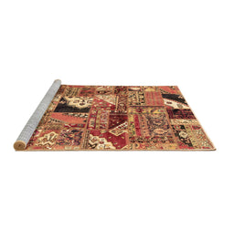 Sideview of Machine Washable Patchwork Brown Transitional Rug, wshabs2077brn