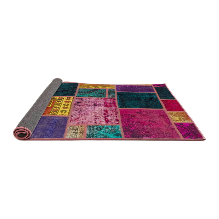 Sideview of Abstract Mauve Taupe Purple Patchwork Rug, abs2078