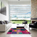 Square Abstract Mauve Taupe Purple Patchwork Rug in a Living Room, abs2078