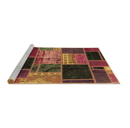 Sideview of Machine Washable Patchwork Brown Transitional Rug, wshabs2078brn