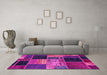 Machine Washable Patchwork Pink Transitional Rug in a Living Room, wshabs2078pnk