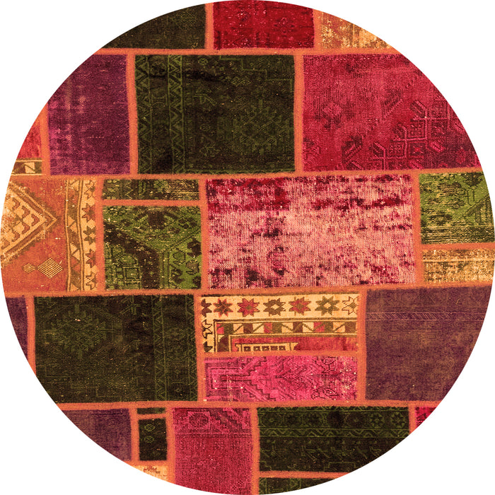 Round Machine Washable Patchwork Orange Transitional Area Rugs, wshabs2078org