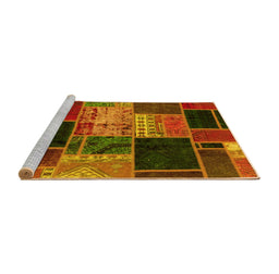 Sideview of Machine Washable Patchwork Yellow Transitional Rug, wshabs2078yw