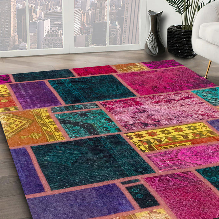 Machine Washable Abstract Mauve Taupe Purple Rug in a Family Room, wshabs2078