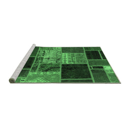 Sideview of Machine Washable Patchwork Emerald Green Transitional Area Rugs, wshabs2078emgrn