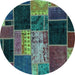 Round Machine Washable Patchwork Turquoise Transitional Area Rugs, wshabs2078turq