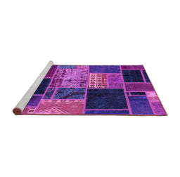 Sideview of Machine Washable Patchwork Purple Transitional Area Rugs, wshabs2078pur