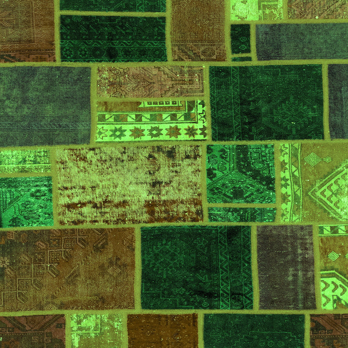 Square Machine Washable Patchwork Green Transitional Area Rugs, wshabs2078grn