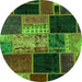 Round Patchwork Green Transitional Rug, abs2078grn