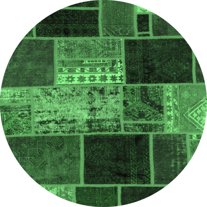 Round Machine Washable Patchwork Emerald Green Transitional Area Rugs, wshabs2078emgrn