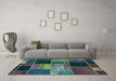 Machine Washable Patchwork Turquoise Transitional Area Rugs in a Living Room,, wshabs2078turq