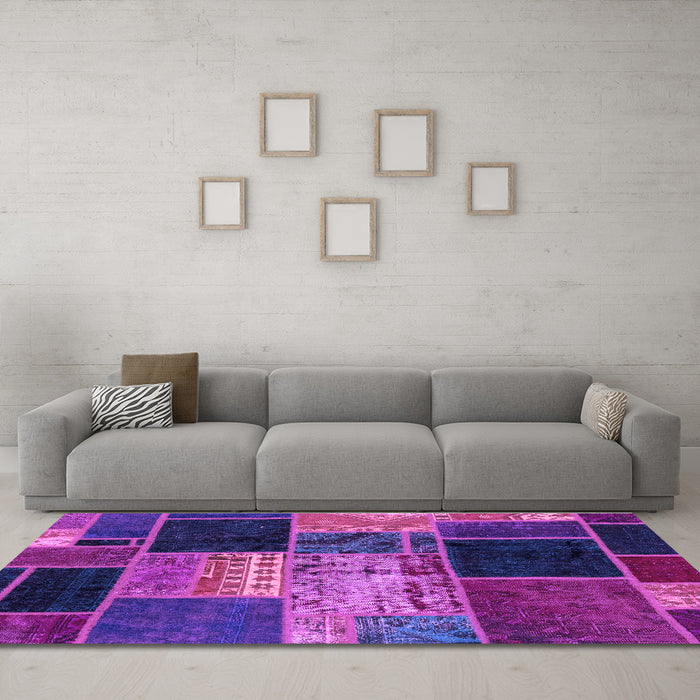 Machine Washable Patchwork Purple Transitional Area Rugs in a Living Room, wshabs2078pur