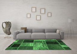 Machine Washable Patchwork Emerald Green Transitional Area Rugs in a Living Room,, wshabs2078emgrn