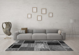 Machine Washable Patchwork Gray Transitional Rug in a Living Room,, wshabs2078gry