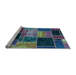 Sideview of Machine Washable Patchwork Light Blue Transitional Rug, wshabs2078lblu