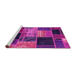 Sideview of Machine Washable Patchwork Pink Transitional Rug, wshabs2078pnk