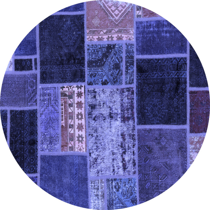 Round Machine Washable Patchwork Blue Transitional Rug, wshabs2078blu