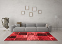 Machine Washable Patchwork Red Transitional Rug, wshabs2078red