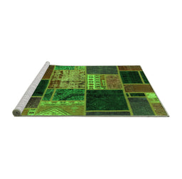 Sideview of Machine Washable Patchwork Green Transitional Area Rugs, wshabs2078grn