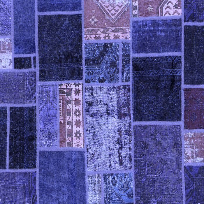 Square Machine Washable Patchwork Blue Transitional Rug, wshabs2078blu