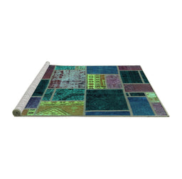 Sideview of Machine Washable Patchwork Turquoise Transitional Area Rugs, wshabs2078turq