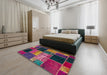 Abstract Mauve Taupe Purple Patchwork Rug in a Bedroom, abs2078