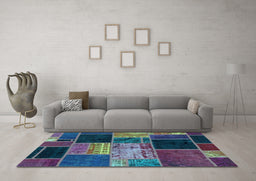 Machine Washable Patchwork Light Blue Transitional Rug in a Living Room, wshabs2078lblu