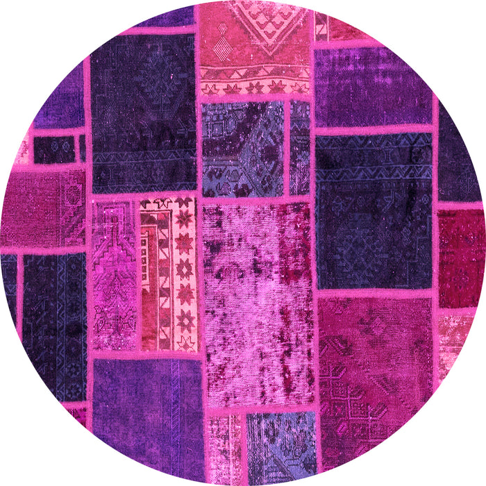 Round Machine Washable Patchwork Pink Transitional Rug, wshabs2078pnk