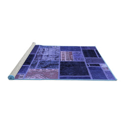 Sideview of Machine Washable Patchwork Blue Transitional Rug, wshabs2078blu