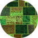 Round Machine Washable Patchwork Green Transitional Area Rugs, wshabs2078grn