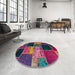 Round Machine Washable Abstract Mauve Taupe Purple Rug in a Office, wshabs2078