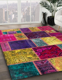 Abstract Dark Almond Brown Patchwork Rug, abs2079