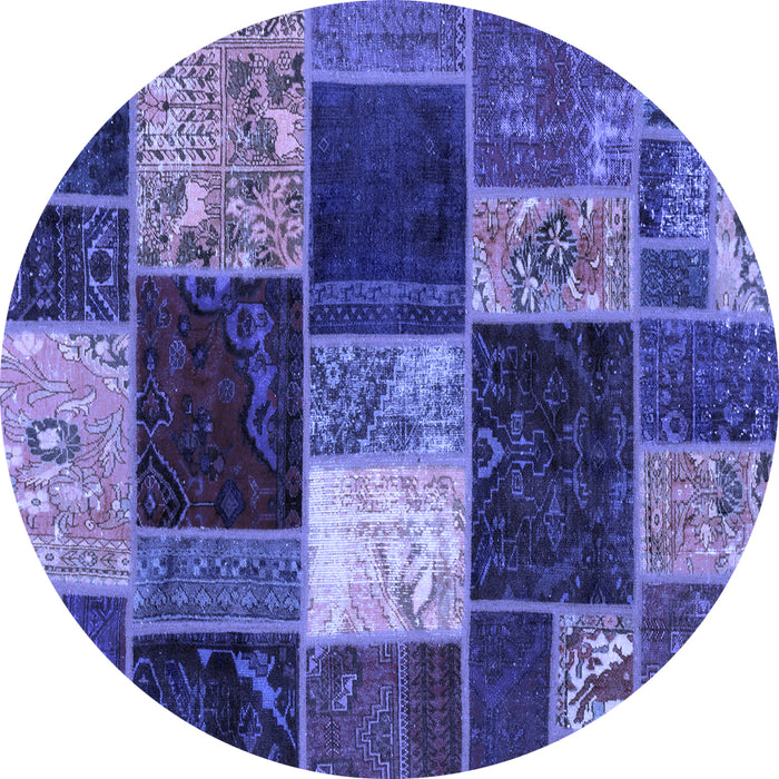 Round Patchwork Blue Transitional Rug, abs2079blu