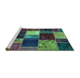 Sideview of Machine Washable Patchwork Turquoise Transitional Area Rugs, wshabs2079turq