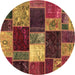 Round Patchwork Brown Transitional Rug, abs2079brn