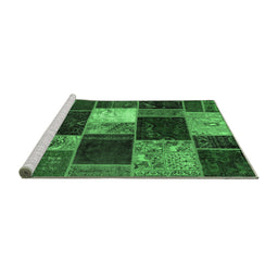 Sideview of Machine Washable Patchwork Emerald Green Transitional Area Rugs, wshabs2079emgrn