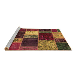 Sideview of Machine Washable Patchwork Brown Transitional Rug, wshabs2079brn