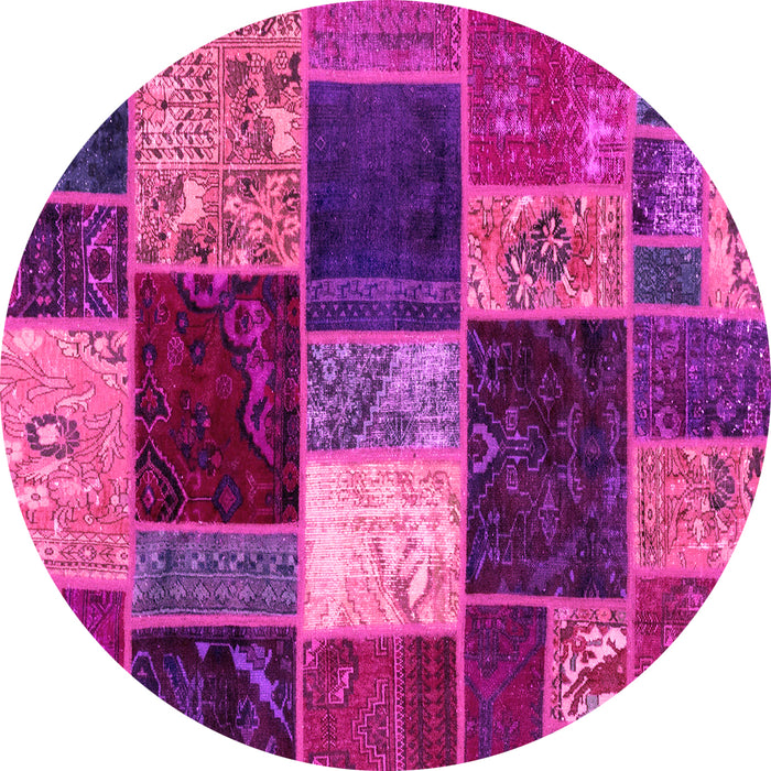 Round Machine Washable Patchwork Pink Transitional Rug, wshabs2079pnk
