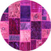 Round Machine Washable Patchwork Pink Transitional Rug, wshabs2079pnk