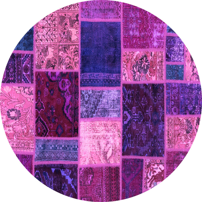 Round Machine Washable Patchwork Purple Transitional Area Rugs, wshabs2079pur