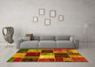 Machine Washable Patchwork Yellow Transitional Rug in a Living Room, wshabs2079yw