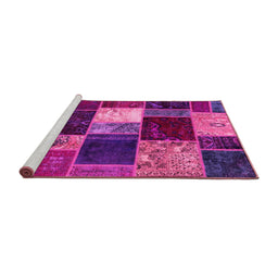 Sideview of Machine Washable Patchwork Pink Transitional Rug, wshabs2079pnk