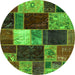 Round Machine Washable Patchwork Green Transitional Area Rugs, wshabs2079grn