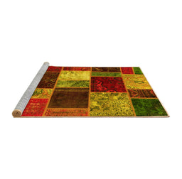 Sideview of Machine Washable Patchwork Yellow Transitional Rug, wshabs2079yw