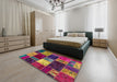 Abstract Dark Almond Brown Patchwork Rug in a Bedroom, abs2079