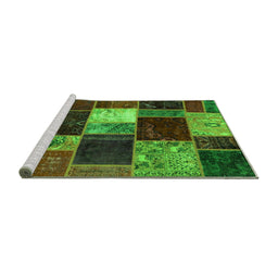 Sideview of Machine Washable Patchwork Green Transitional Area Rugs, wshabs2079grn