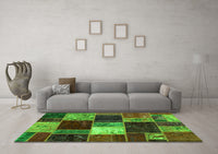 Machine Washable Patchwork Green Transitional Rug, wshabs2079grn