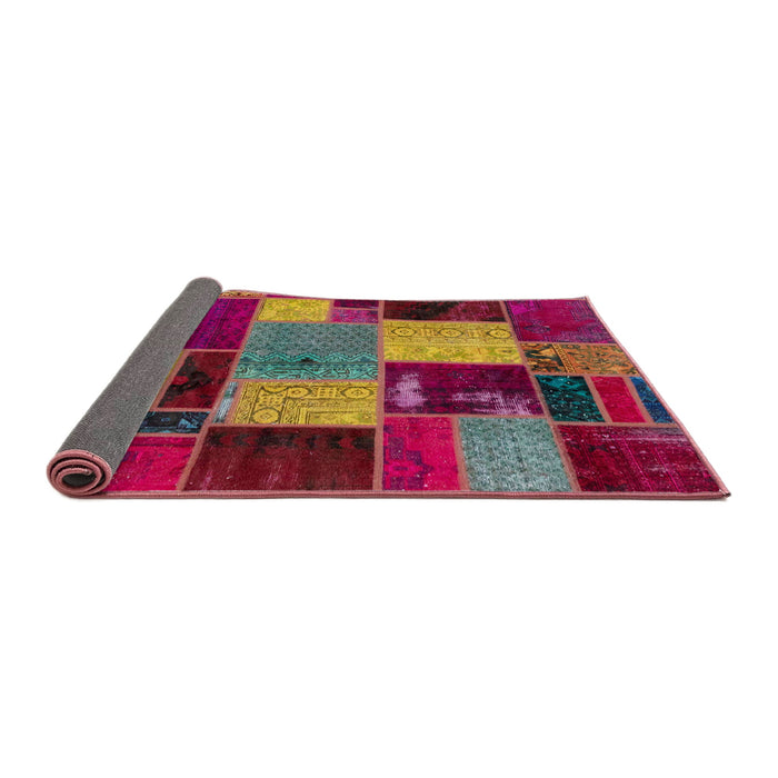 Sideview of Abstract Dark Almond Brown Patchwork Rug, abs2080