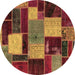 Round Patchwork Brown Transitional Rug, abs2080brn